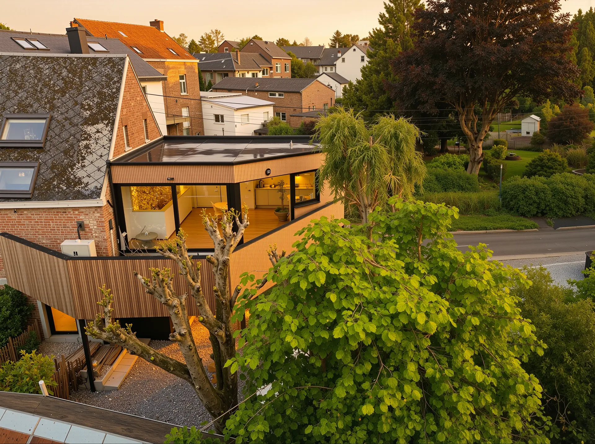 Maison contemporaine ossature bois en village - réalisation PBN-Renov